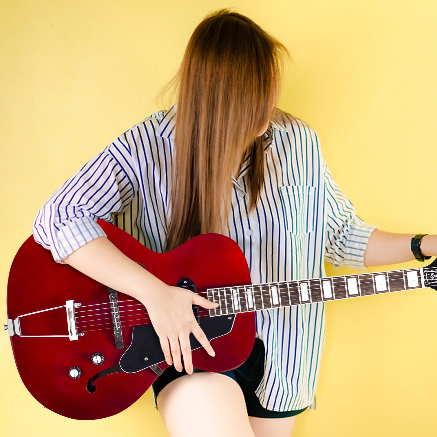 Grote Jazz Electric Guitar Hollow Body ZT Style Chrome Hardware P90 Pickup