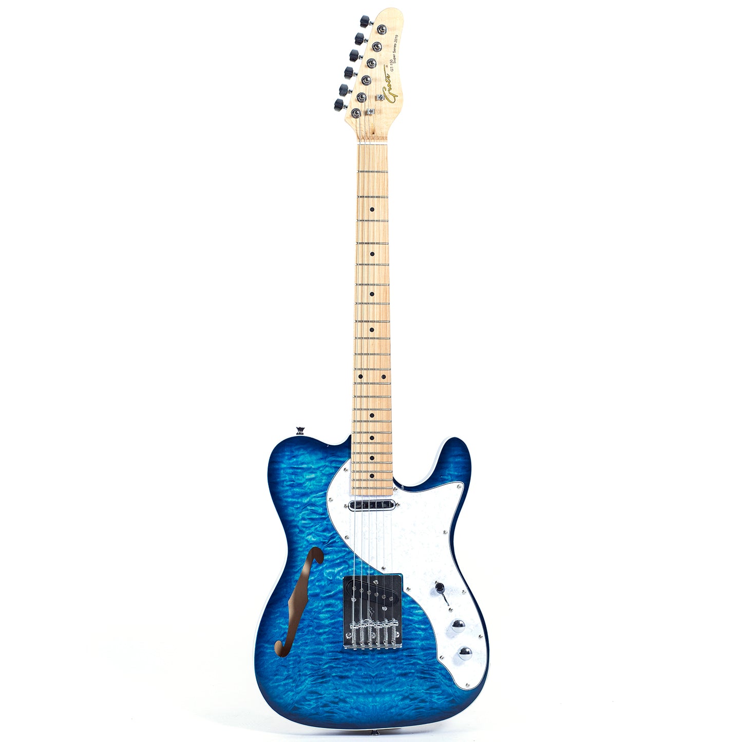 Grote Electric Guitar Semi-Hollow Body Single F-Hole Printed Tele Style Guitar Full-Size Basswood with Canadian Maple neck Chrome Hardware