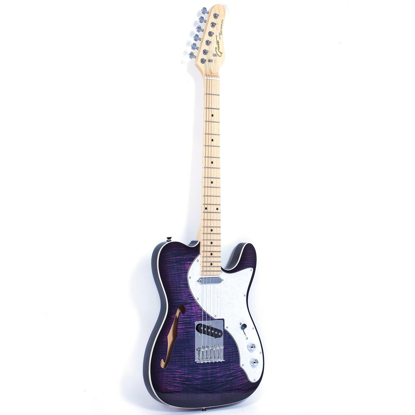 Grote Electric Guitar Semi-Hollow Body Single F-Hole Printed Tele Style Guitar Full-Size Basswood with Canadian Maple neck Chrome Hardware