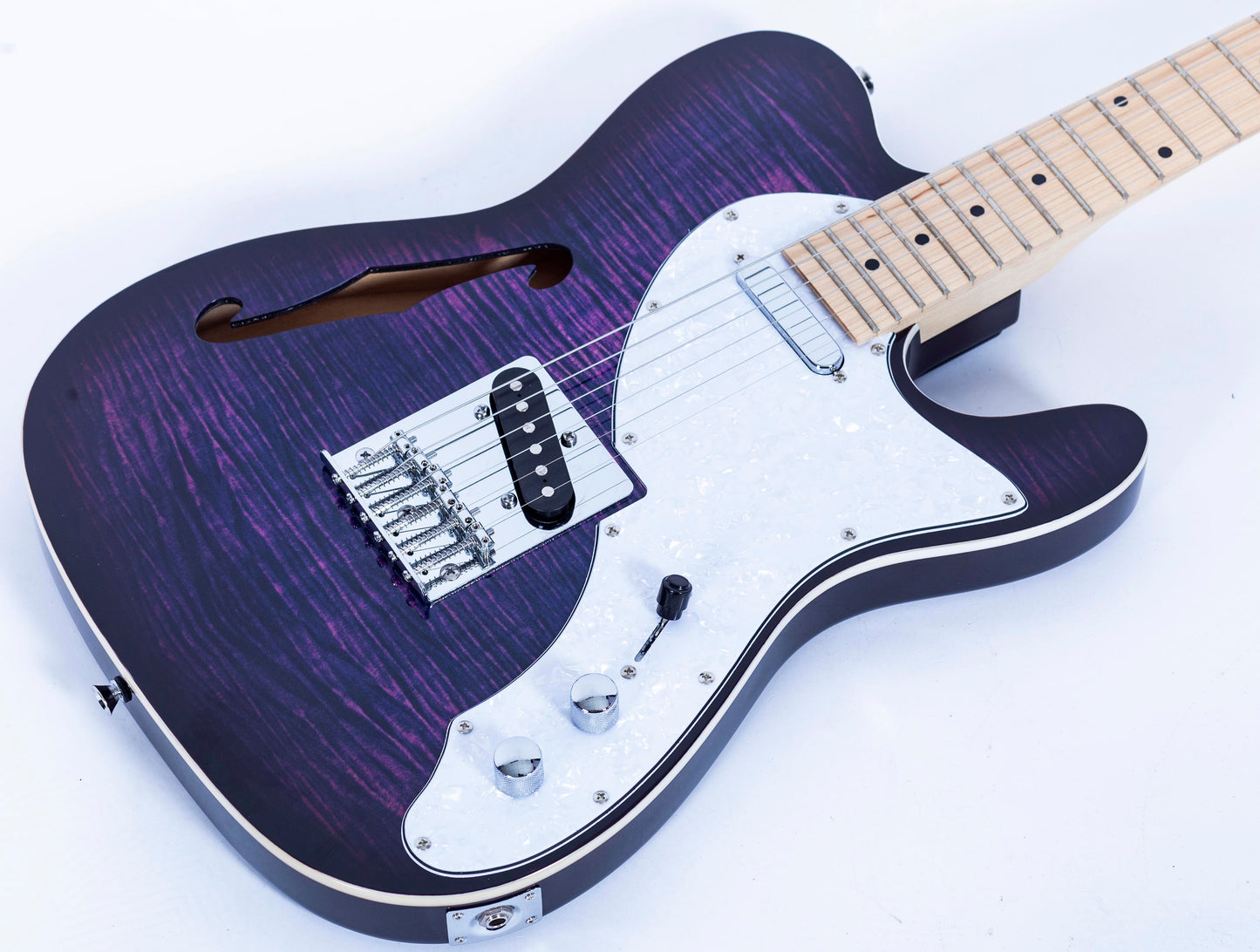 Grote Electric Guitar Semi-Hollow Body Single F-Hole Printed Tele Style Guitar Full-Size Basswood with Canadian Maple neck Chrome Hardware