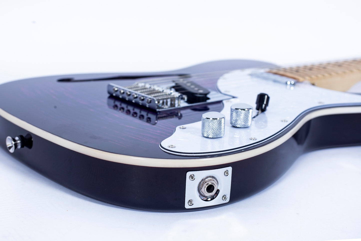 Grote Electric Guitar Semi-Hollow Body Single F-Hole Printed Tele Style Guitar Full-Size Basswood with Canadian Maple neck Chrome Hardware