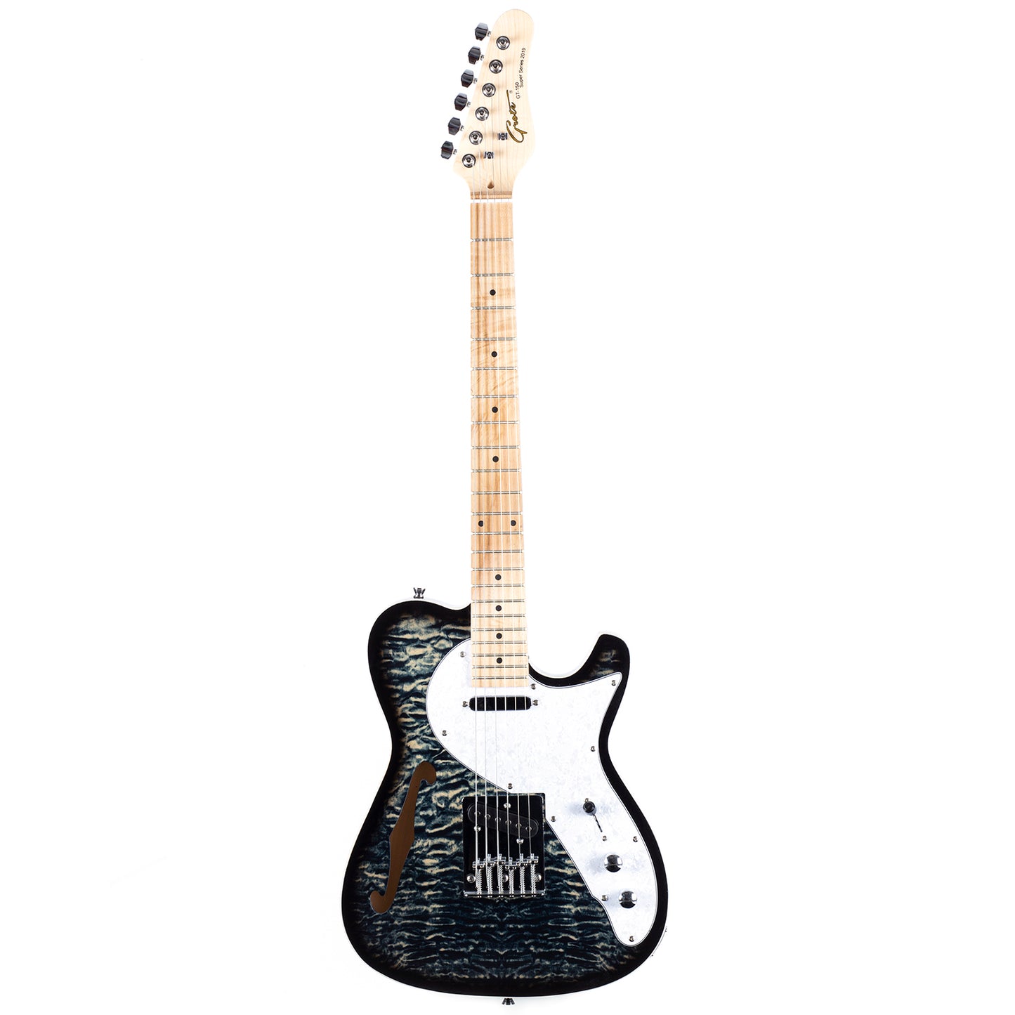 Grote Electric Guitar Semi-Hollow Body Single F-Hole Printed Tele Style Guitar Full-Size Basswood with Canadian Maple neck Chrome Hardware