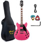 Grote Electric Jazz Guitar Semi-Hollow Body Multi-ply Binding Humbucker Pickups Picks Case