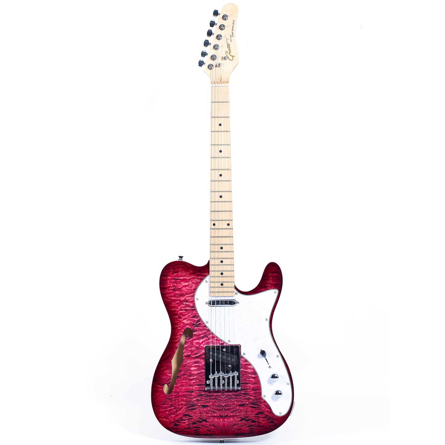 Grote Electric Guitar Semi-Hollow Body Single F-Hole Printed Tele Style Guitar Full-Size Basswood with Canadian Maple neck Chrome Hardware